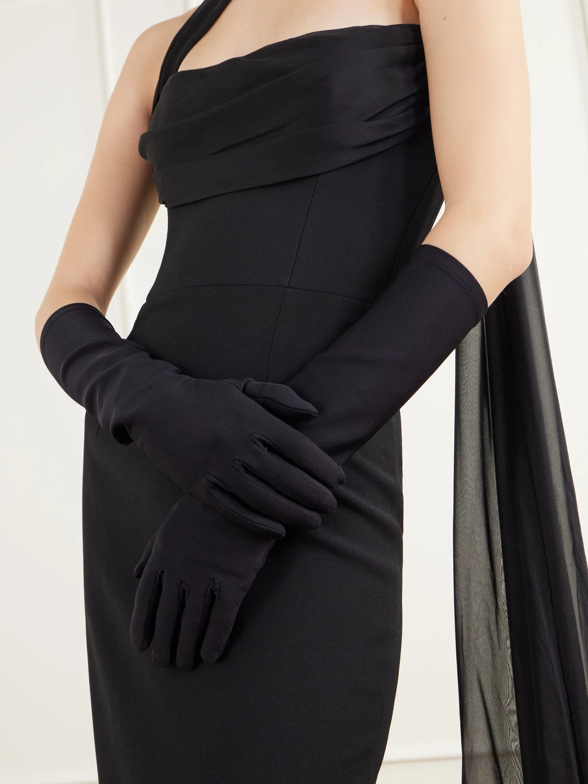 Image of Gloves & Mittens. Product name - Opéra Satin Gloves in Black colour by brand - Agnelle