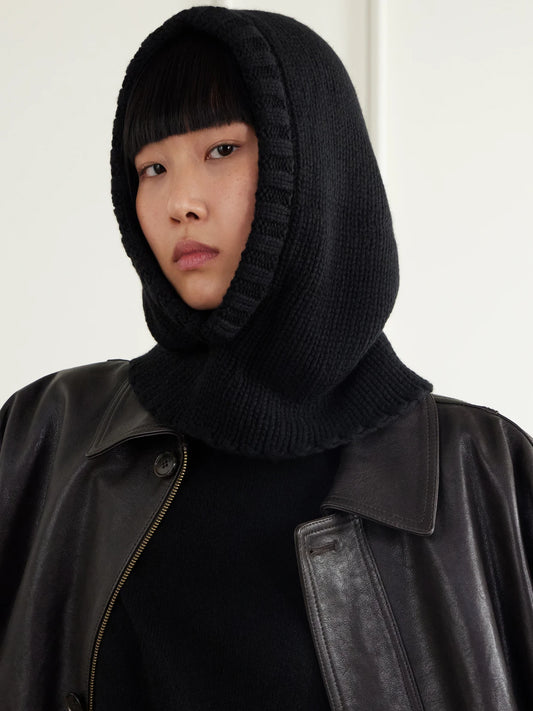 Image of Scarves & Shawls. Product name - Phoebe Ribbed Cashmere Snood in Black, Sand colour by brand - Johnstons of Elgin
