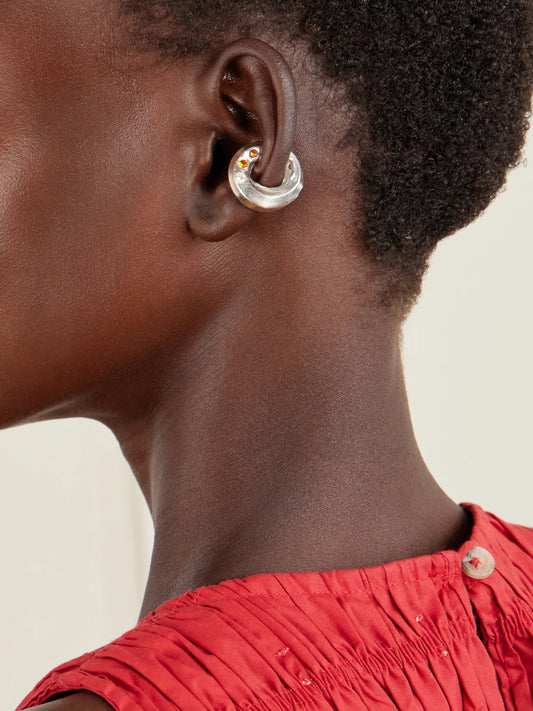 Image of Earrings. Product name - Sol Y Sombra Sterling Silver Cubic Zirconia, Sapphire Ear Cuff in Multi colour by brand - Simuero