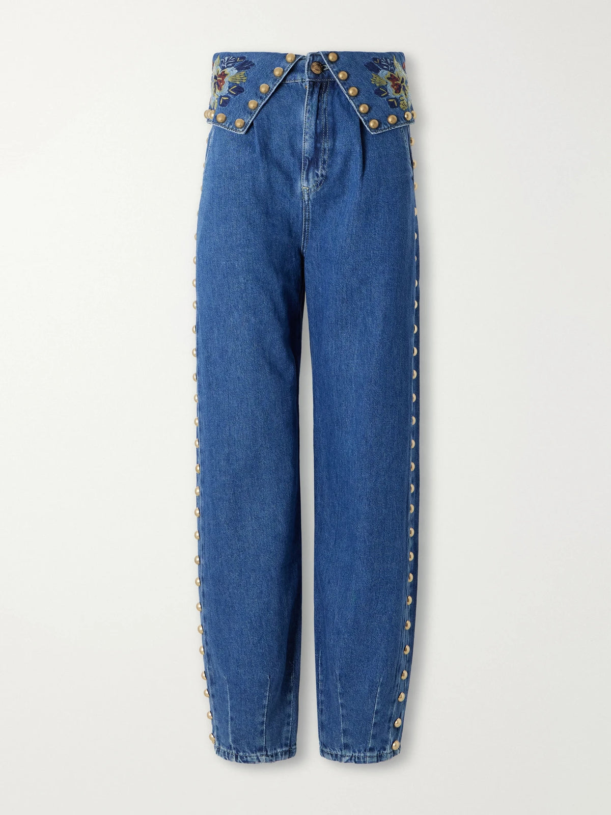 Farm Rio Studded Embroidered Mid-rise Straight-leg Jeans