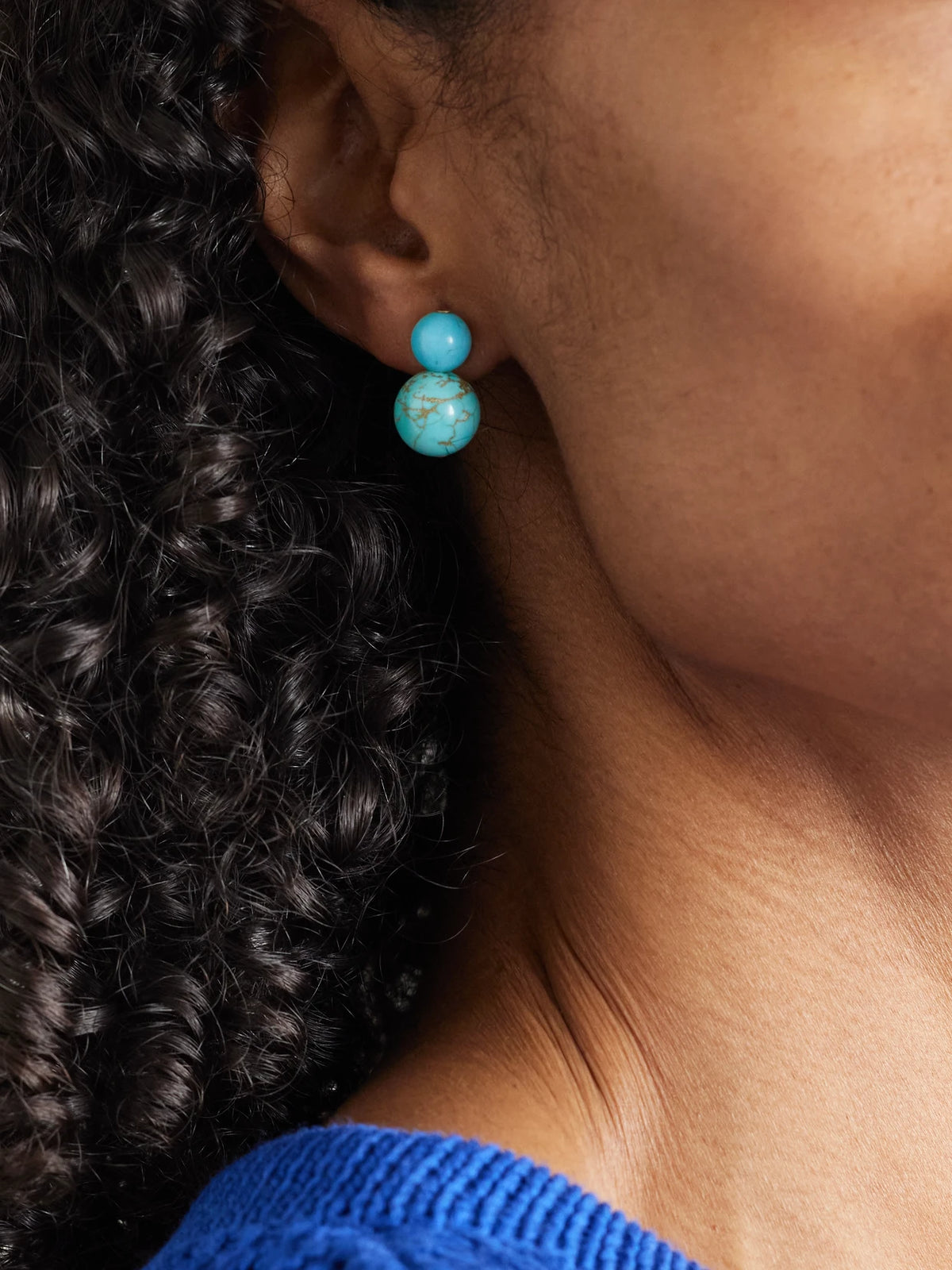 Image of Earrings. Product name - Cara Gold-tone Turquoise Earrings in Multi colour by brand - Jennifer Behr