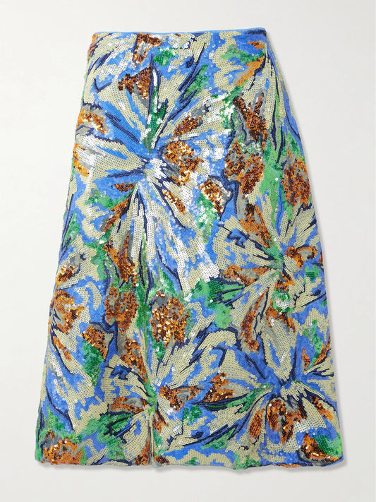 Sequined Crepe Midi Skirt