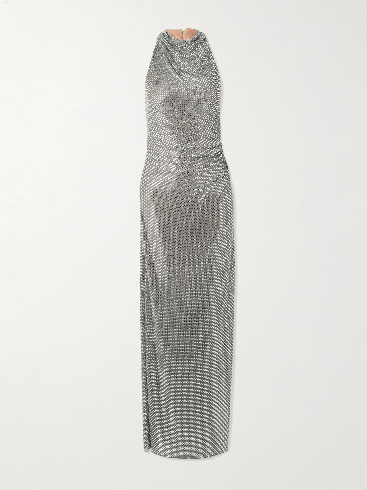 Image of Dresses. Product name - Embellished Draped Mesh Halterneck Maxi Dress in Gray colour by brand - Self-Portrait