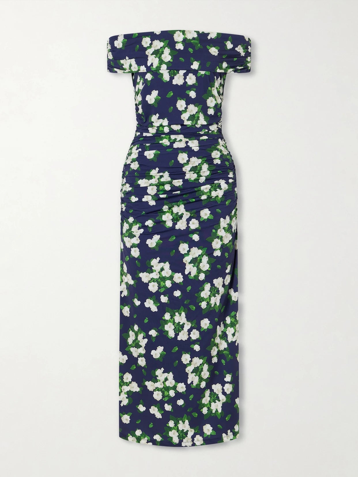 Floral-print Gathered Satin Midi Dress