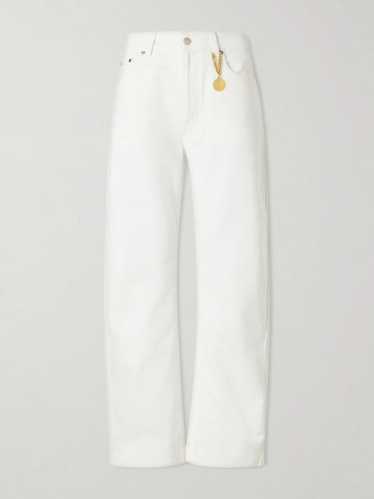 Image of Jeans. Product name - Cropped High-rise Barrel-leg Jeans in White colour by brand - Stella McCartney