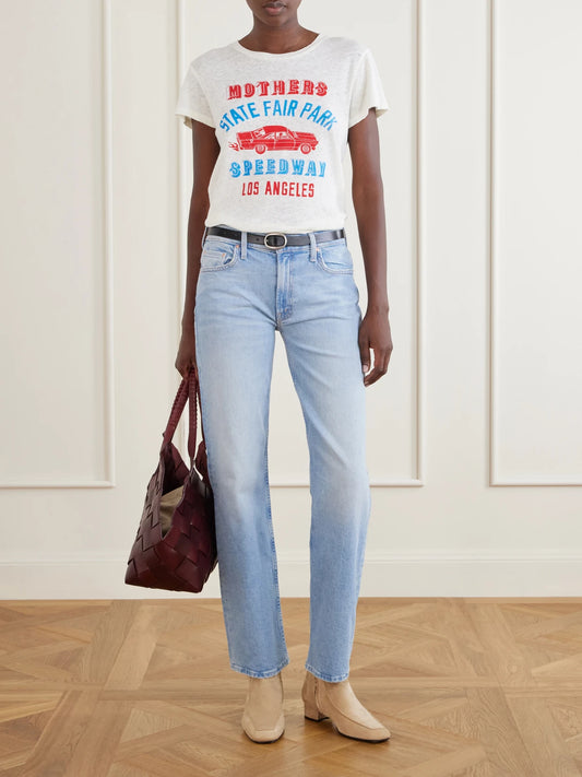 Image of Jeans. Product name - The Newbie Skimp Mid-rise Straight-leg Jeans in Light denim colour by brand - Mother