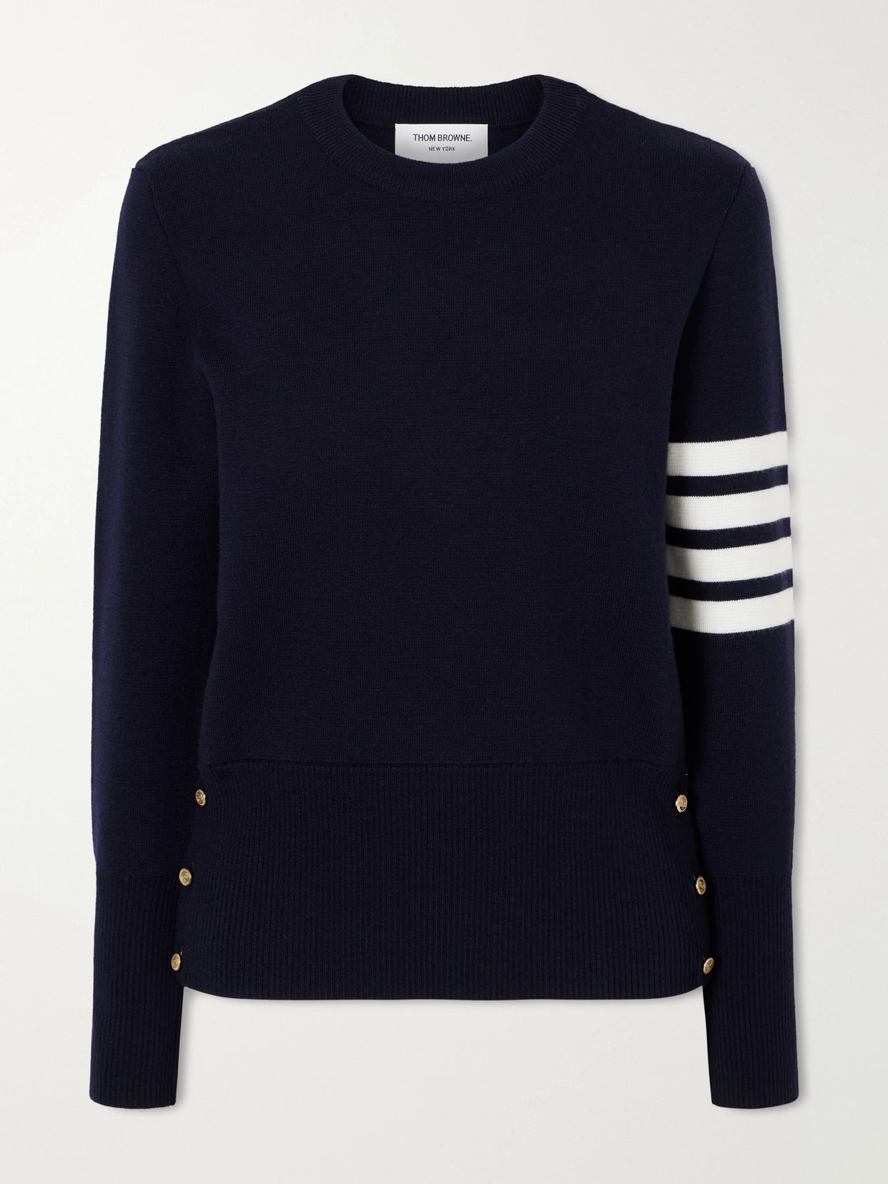 Grosgrain-trimmed Striped Wool Sweater