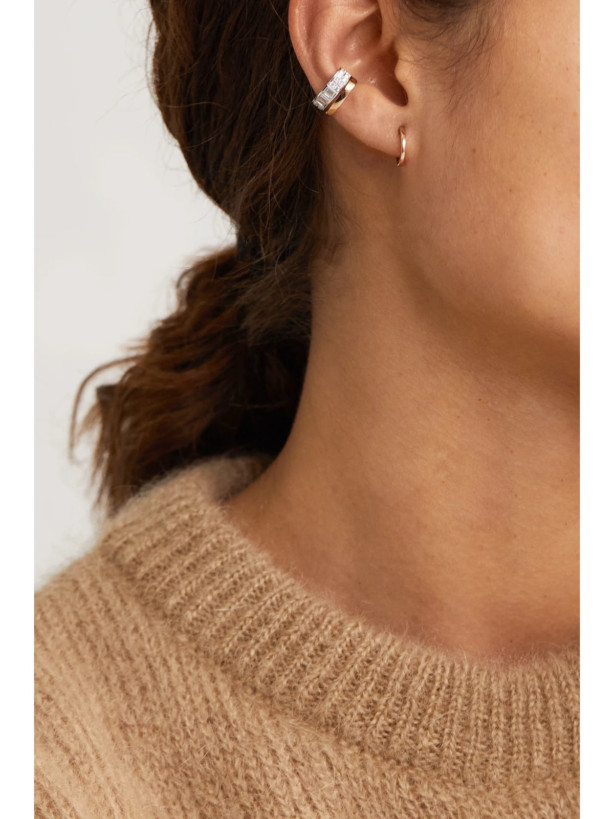 Image of Earrings. Product name - Huggies 18-karat Rose Gold Hoop Earrings in Multi colour by brand - Anita Ko