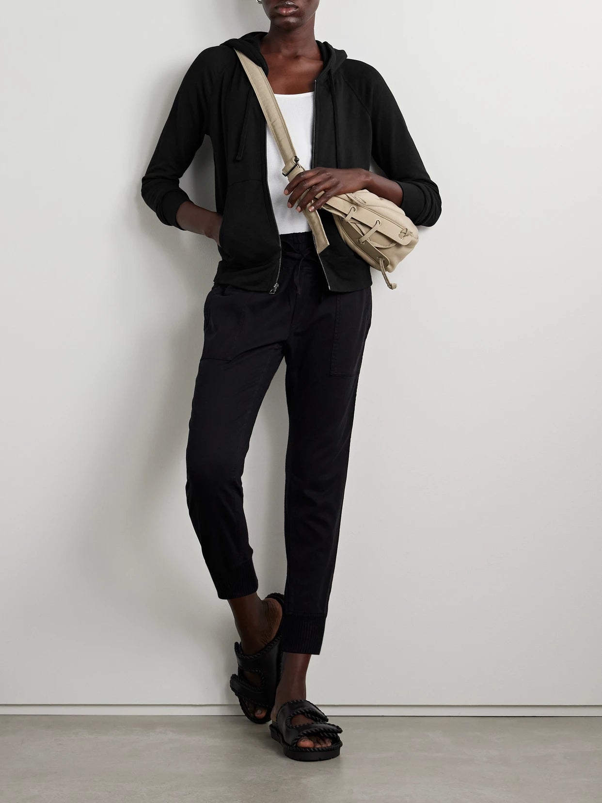 Image of Sleepwear & Loungewear. Product name - Vintage French Cotton-terry Hoodie in Black colour by brand - James Perse