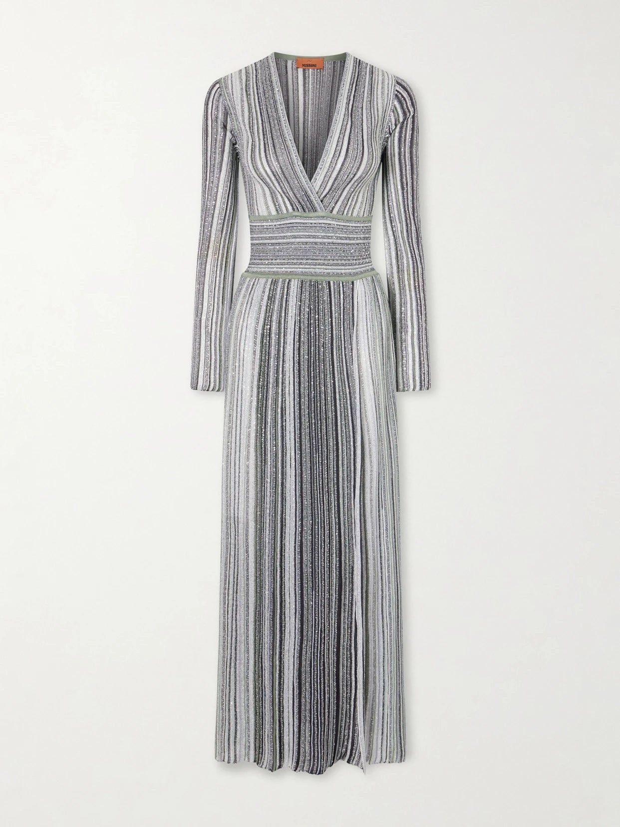 Image of Dresses. Product name - Striped Sequin-embellished Metalic Crochet-knit Maxi Dress in Black colour by brand - Missoni