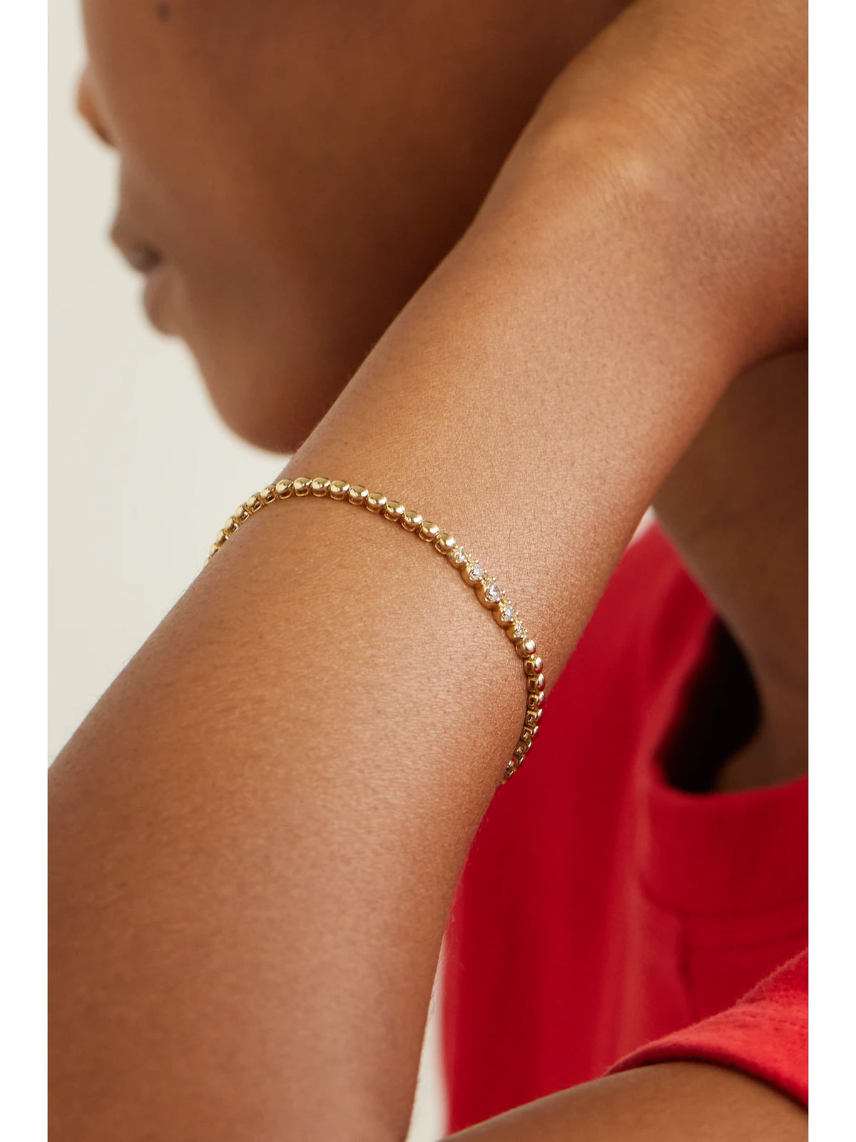 Image of Bracelets. Product name - Mini 18-karat Gold Diamond Tennis Bracelet in Multi colour by brand - Jennifer Meyer