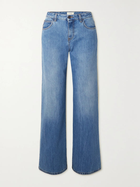 Image of Jeans. Product name - Essentials Eglitta Boyfriend Jeans in Navy colour by brand - The Row