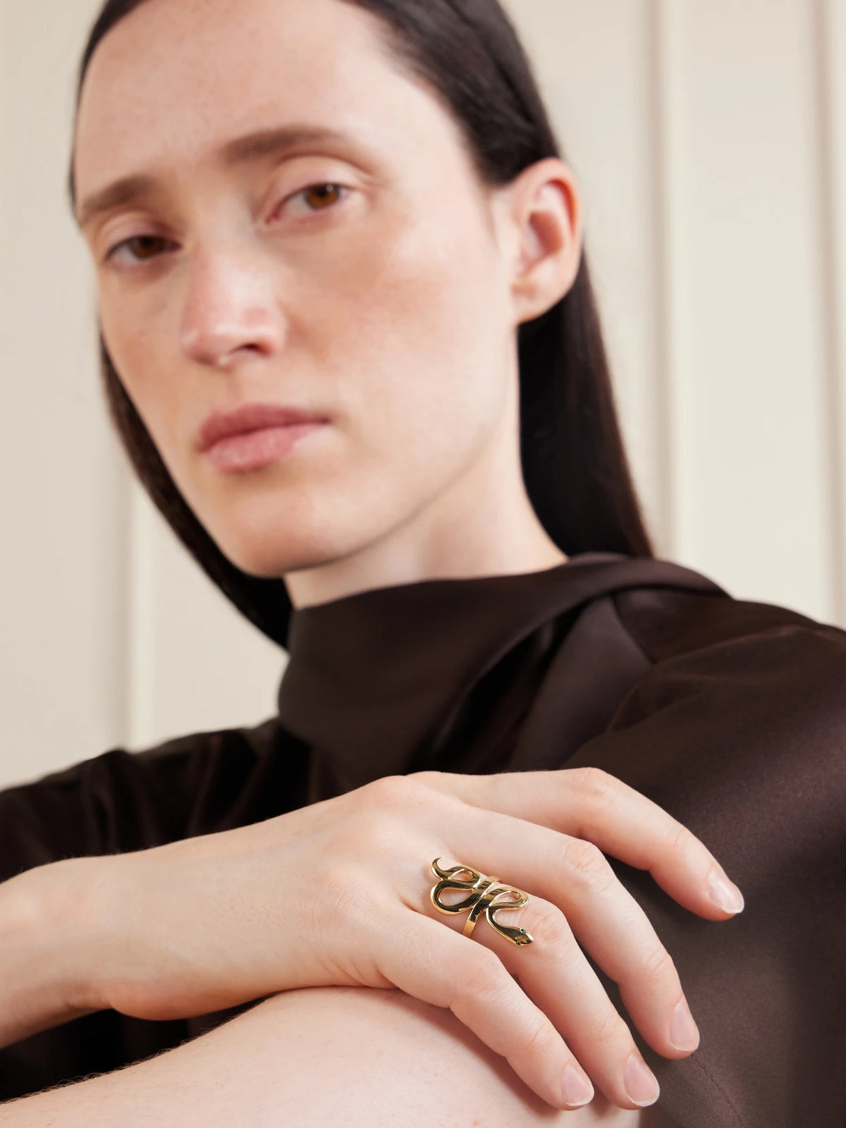 Image of Rings. Product name - Slither Snake 18-karat Gold Emerald Ring in Multi colour by brand - Ileana Makri
