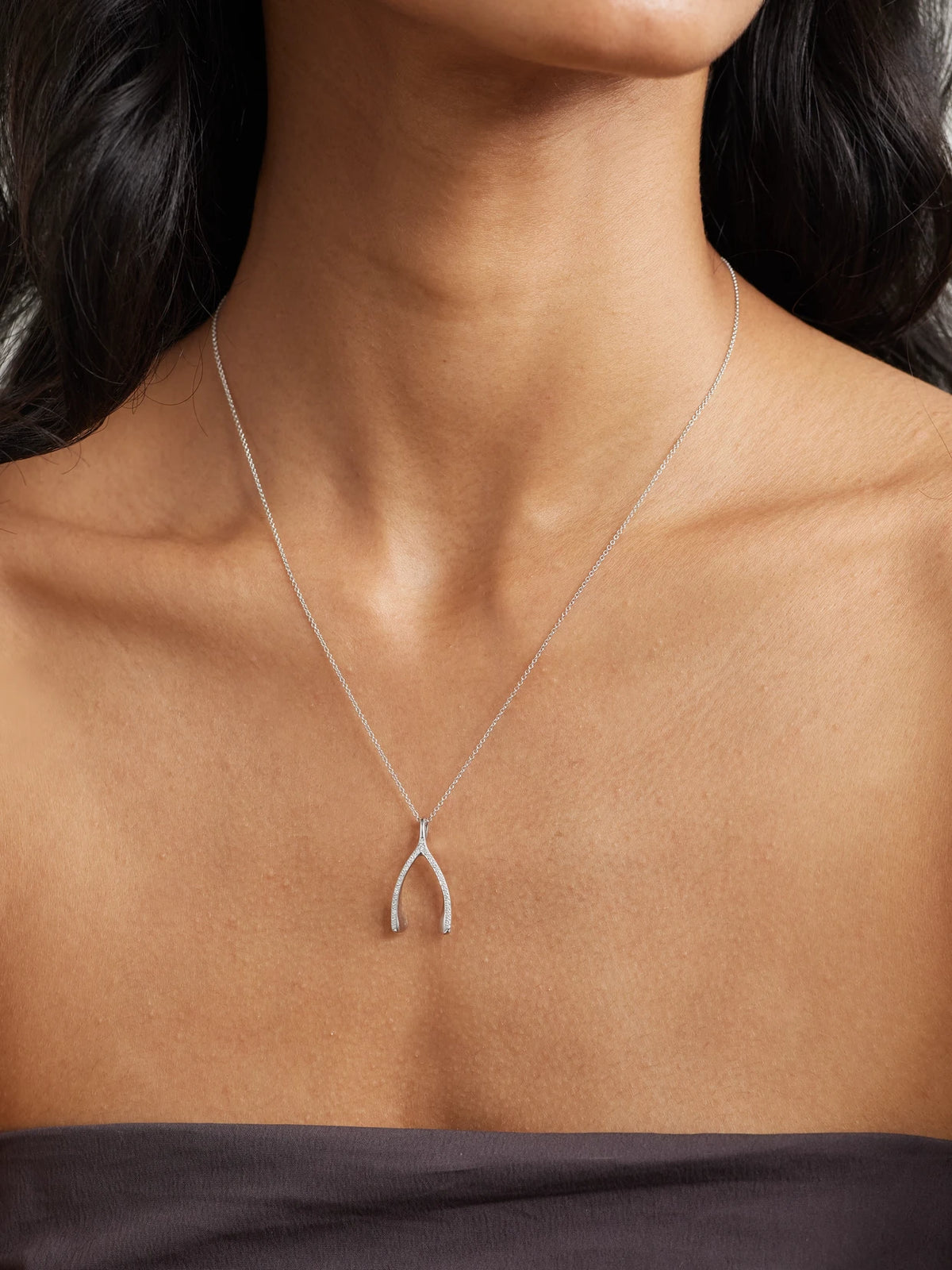 Image of Necklaces. Product name - Wishbone 18-karat White Gold Diamond Necklace in Silver colour by brand - Jennifer Meyer