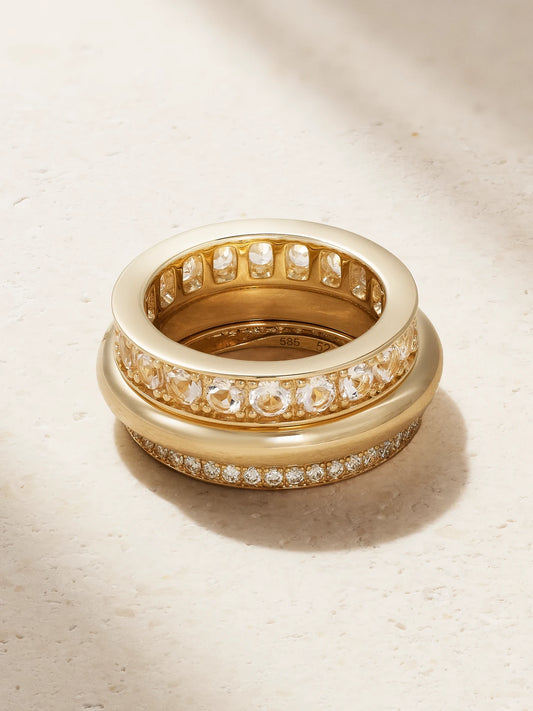 Set Of Three 14-karat Gold, Morganite And Diamond Ring