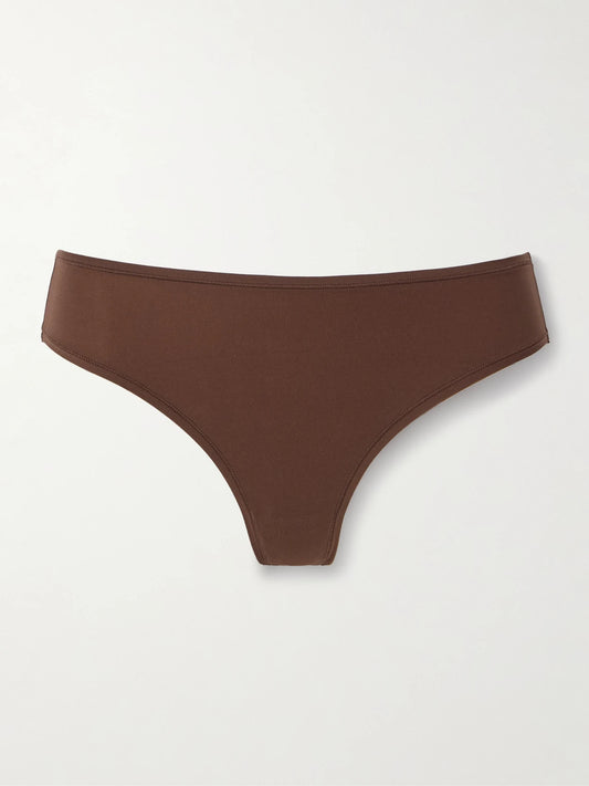 Image of Lingerie. Product name - Fits Everybody Thong - Cocoa in Brown colour by brand - SKIMS