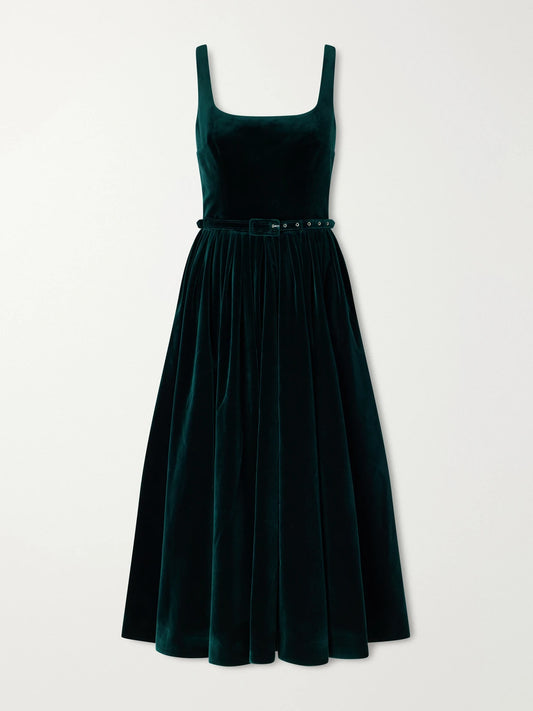 Emilia Wickstead Eagle Belted Pleated Cotton-velvet Midi Dress
