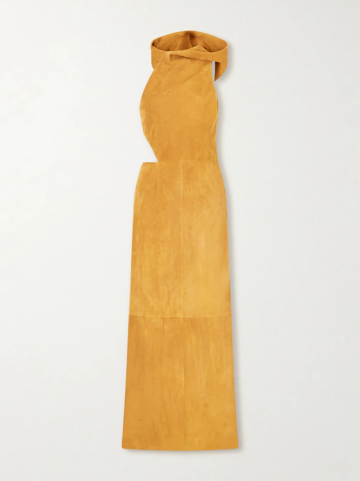 Image of Dresses. Product name - Kallen Hooded Suede Maxi Dress in Marigold colour by brand - Gabriela Hearst