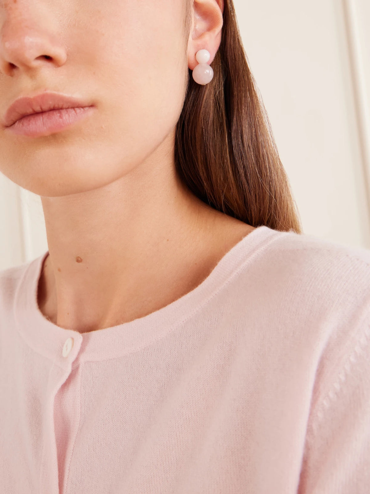 Image of Earrings. Product name - Cara Rose Quartz Earrings in Pink colour by brand - Jennifer Behr