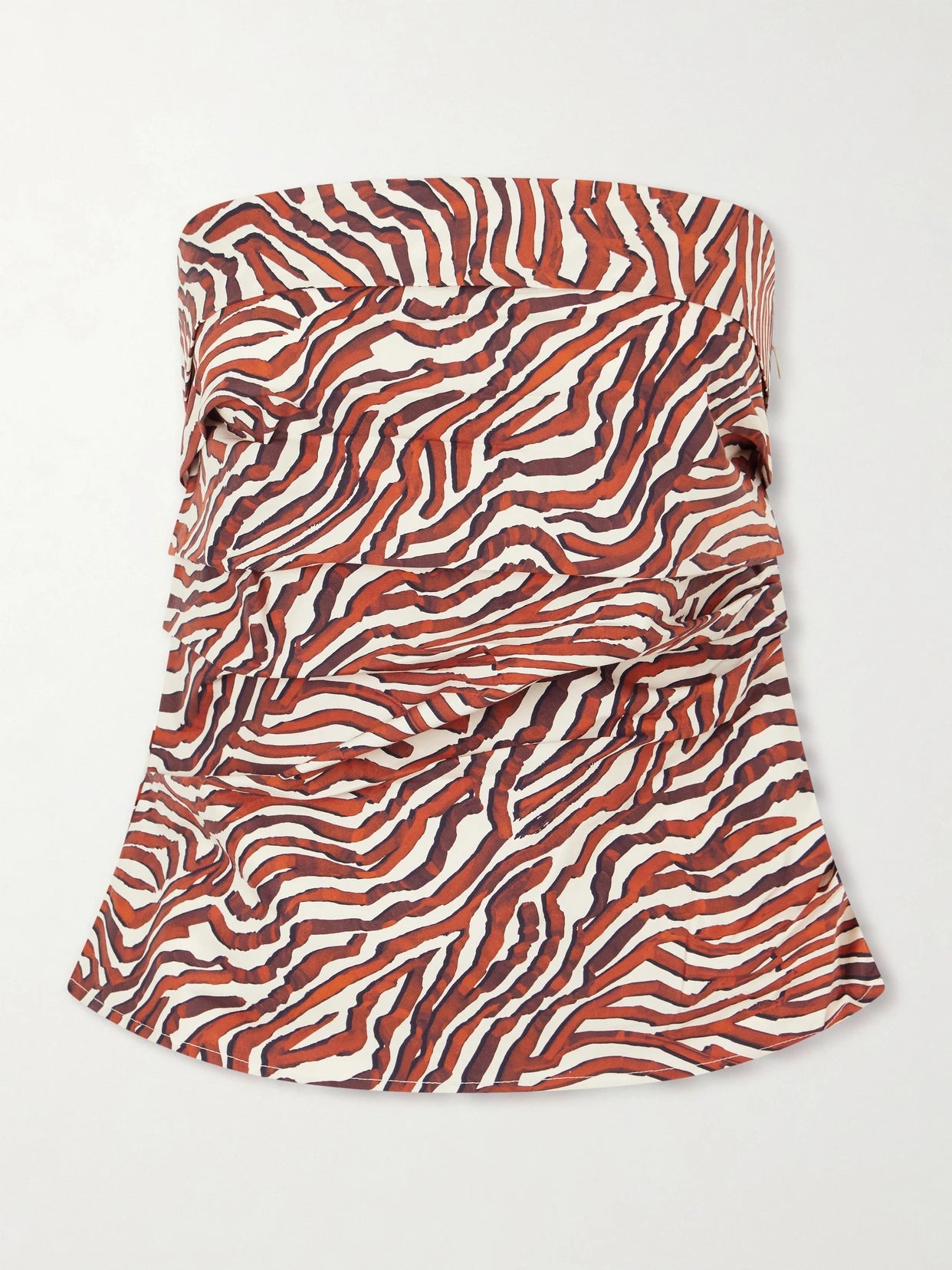 Image of a model wearing Tops. Product name - Maisy Strapless Printed Cotton-blend Poplin Top in Red colour by brand - Proenza Schouler White Label