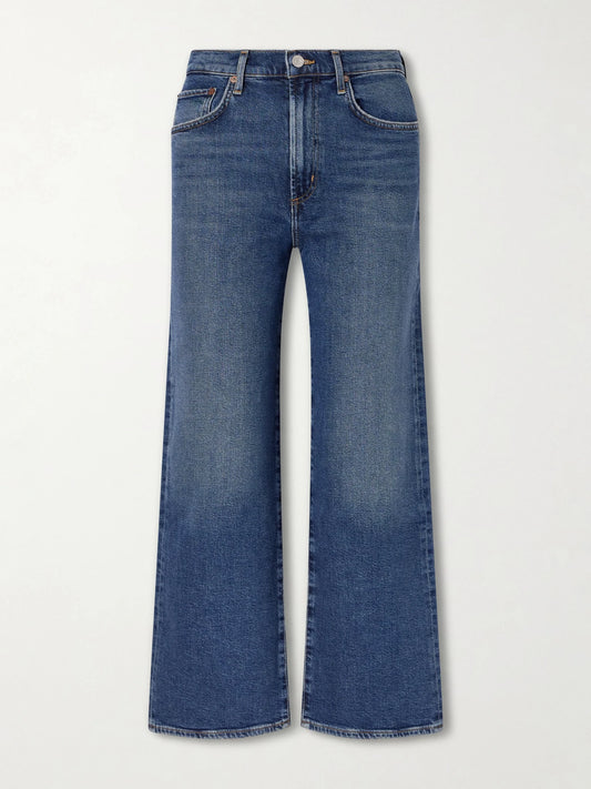 Image of Jeans. Product name - The Harper Crop Recycled Straight-leg Jeans in Dark denim colour by brand - AGOLDE
