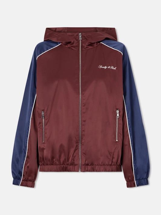 Image of Sleepwear & Loungewear. Product name - Logo-embroidered Shell Jacket in Burgundy colour by brand - Sporty & Rich