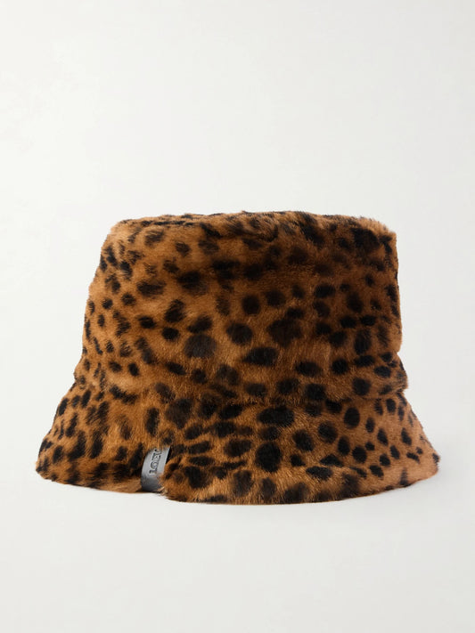 LOEWE Leather-trimmed Leopard-print Shearling Bucket Hat