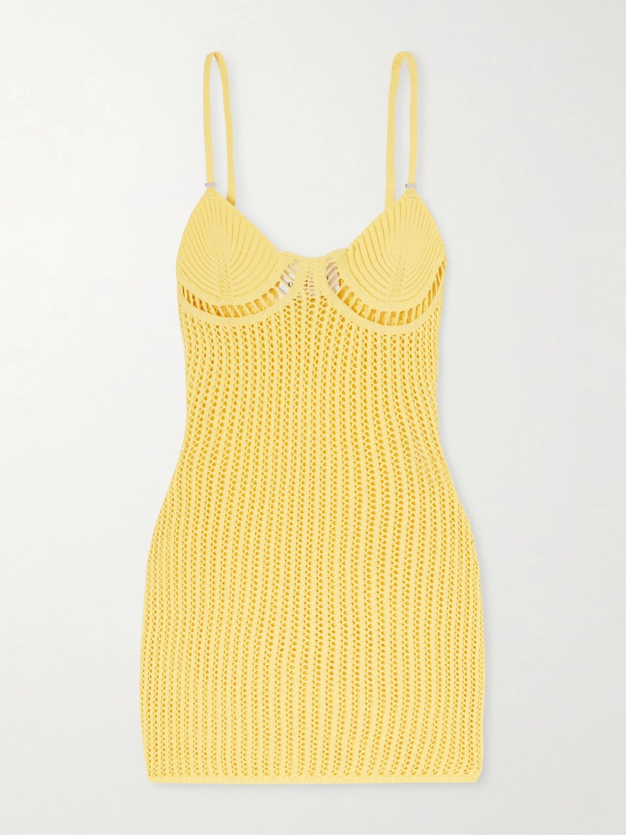 Image of Dresses. Product name - Crocheted Cotton-blend Mini Dress in Yellow colour by brand - The Attico