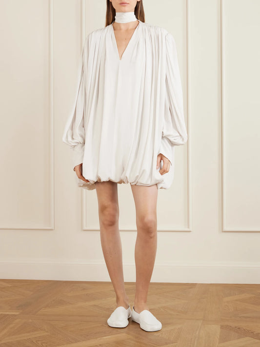 Image of Dresses. Product name - Allegra Belted Silk Crepe De Chine in White colour by brand - Calvin Klein Collection