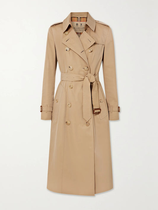 Image of Coats & Jackets. Product name - Chelsea Long Organic Cotton-gabardine Trench Coat in Neutral colour by brand - Burberry