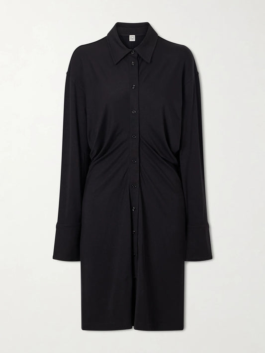 Image of Dresses. Product name - Slouch Draped Jersey Midi Dress in Black colour by brand - TOTEME