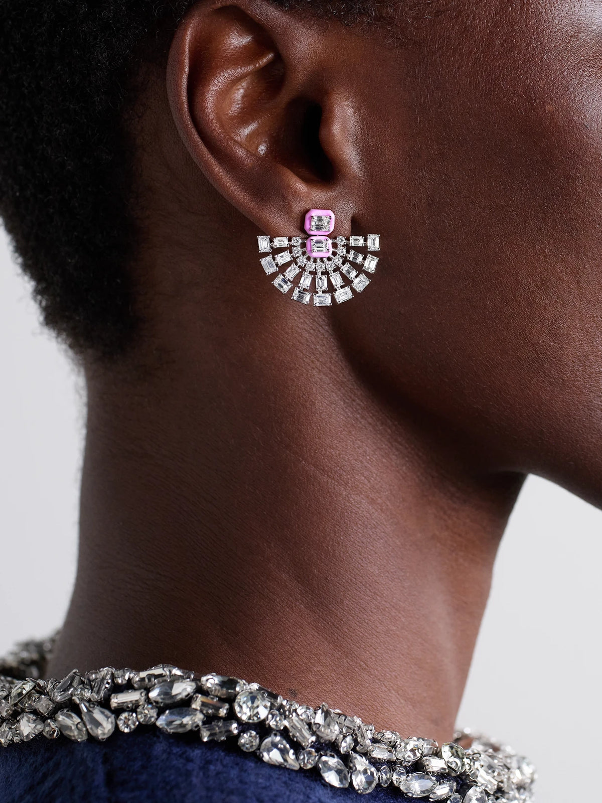Image of Earrings. Product name - Fan 18-karat White Gold, Diamond And Enamel Earrings in Silver colour by brand - Kamyen