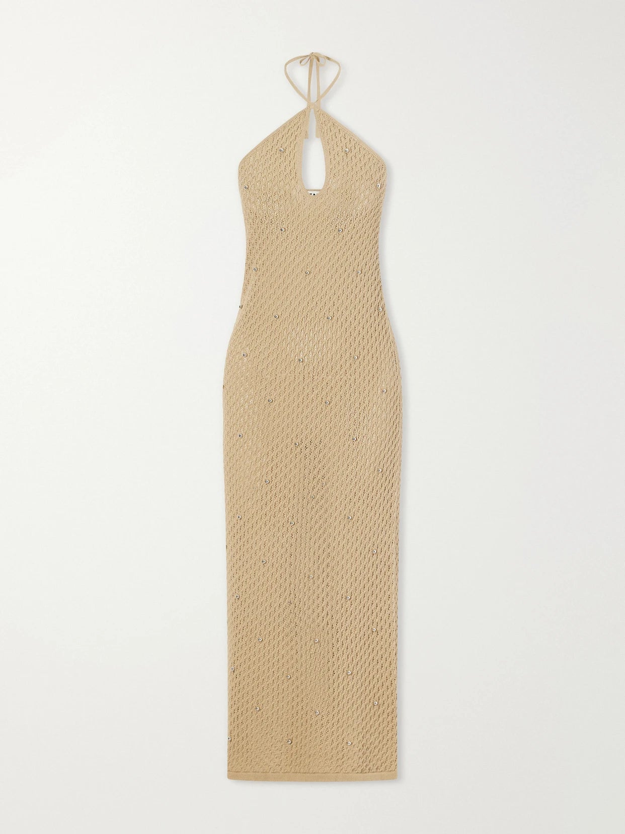 Isola Embellished Crocheted Cotton Halterneck Maxi Dress