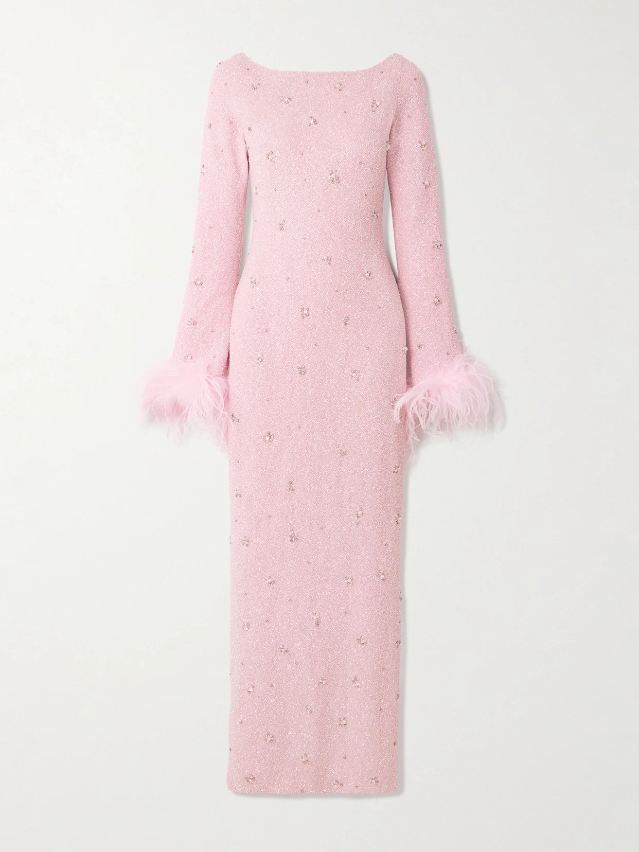 Mae Feather-trimmed Embellished Stretch-mesh Gown