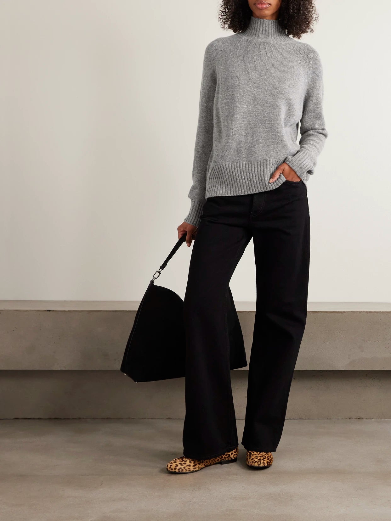 Image of a model wearing Outerwear. Product name - Wool And Cashmere-blend Sweater in Gray colour by brand - Allude