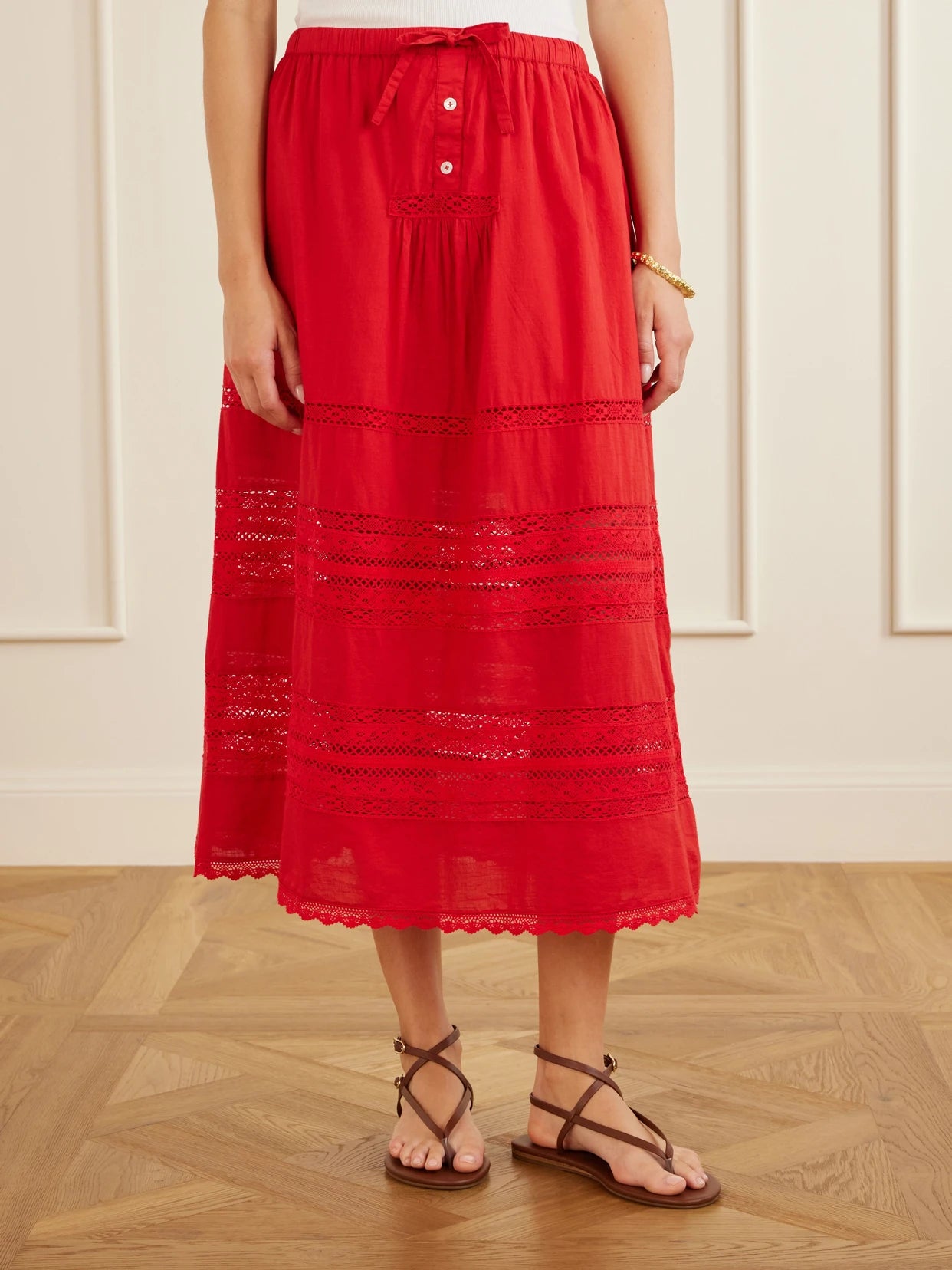 Pippa Lace-trimmed Cotton Midi Skirt