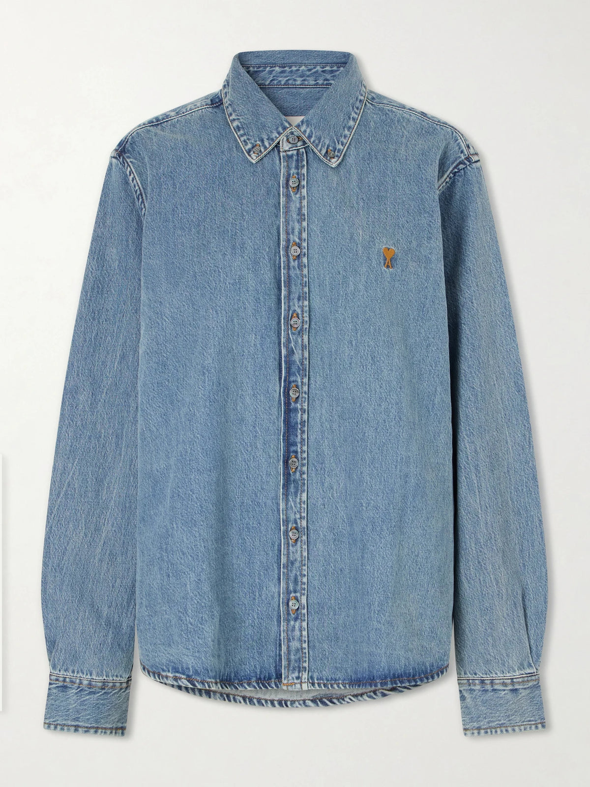 AMI PARIS Logo-embroidered Denim Shirt