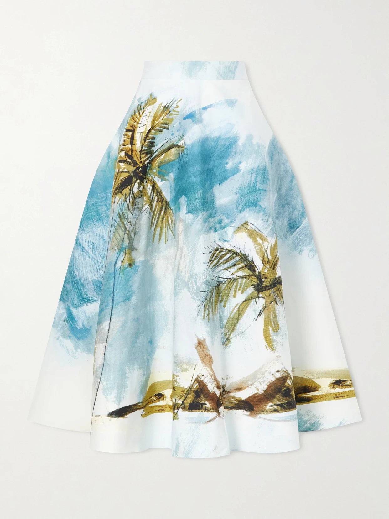 All Over Beach Printed Cotton-blend Poplin Midi Skirt