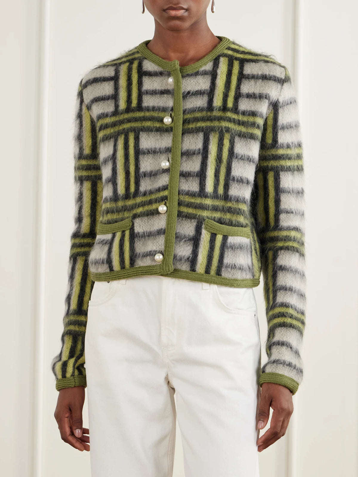 La DoubleJ Check Wool-blend Cardigan