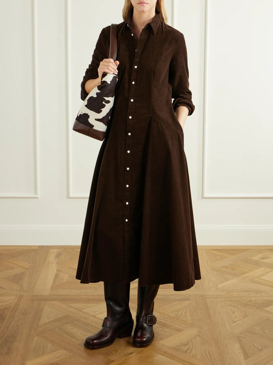 Image of Dresses. Product name - Cotton-corduroy Midi Dress in Brown colour by brand - Polo Ralph Lauren