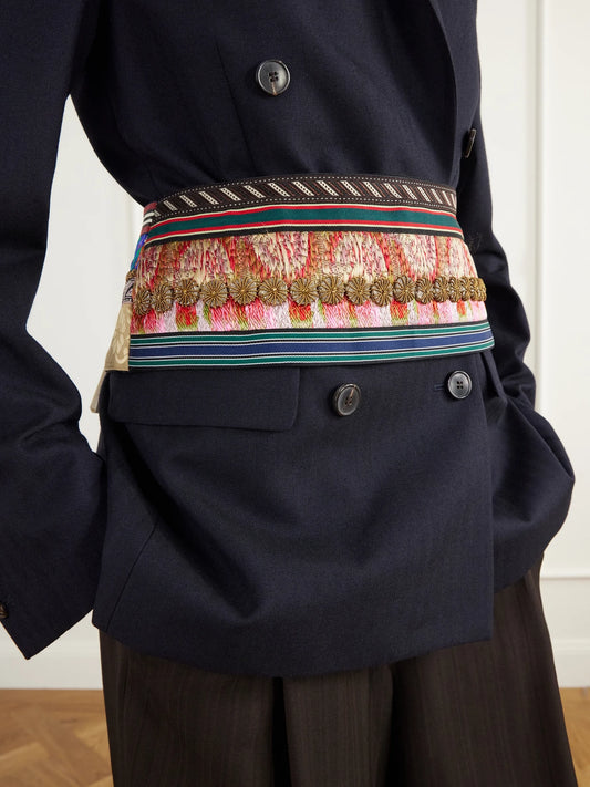 Image of Belts. Product name - Embellished Cotton-twill Belt in Multi colour by brand - Dries Van Noten