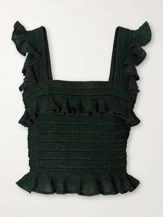 Zimmermann Ruffled Metallic Knitted Tank