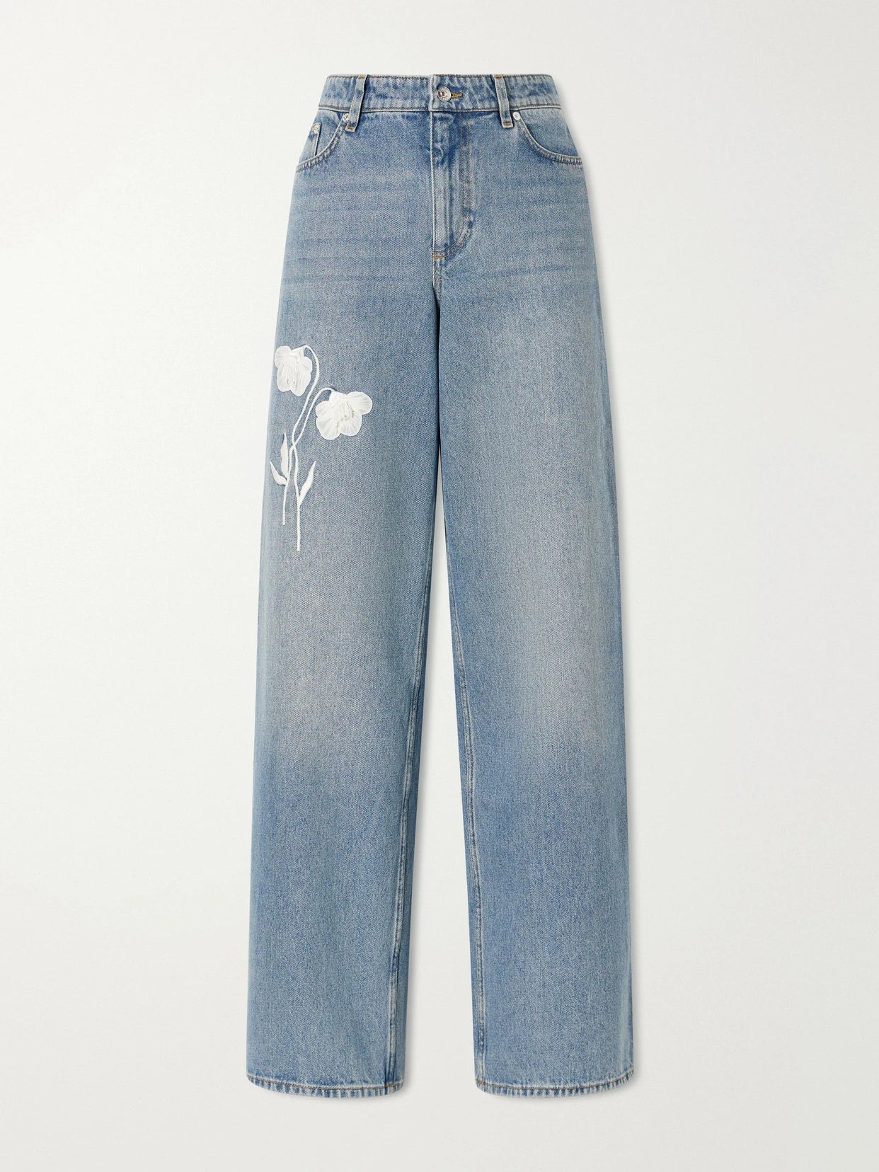 Mid-rise Straight-leg Floral-embroidered Jeans