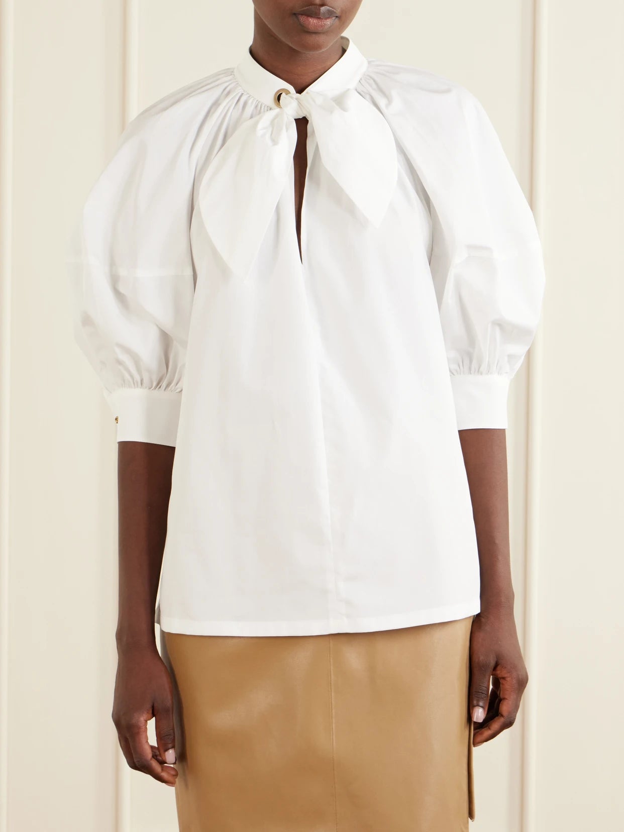 Scarf-detailed Cotton Shirt