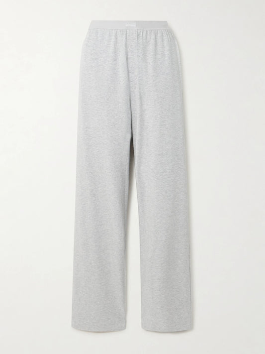 Image of Sleepwear & Loungewear. Product name - Boyfriend Stretch-modal And Cotton-blend Jersey Track Pants - Light Heather Grey in Light gray colour by brand - SKIMS