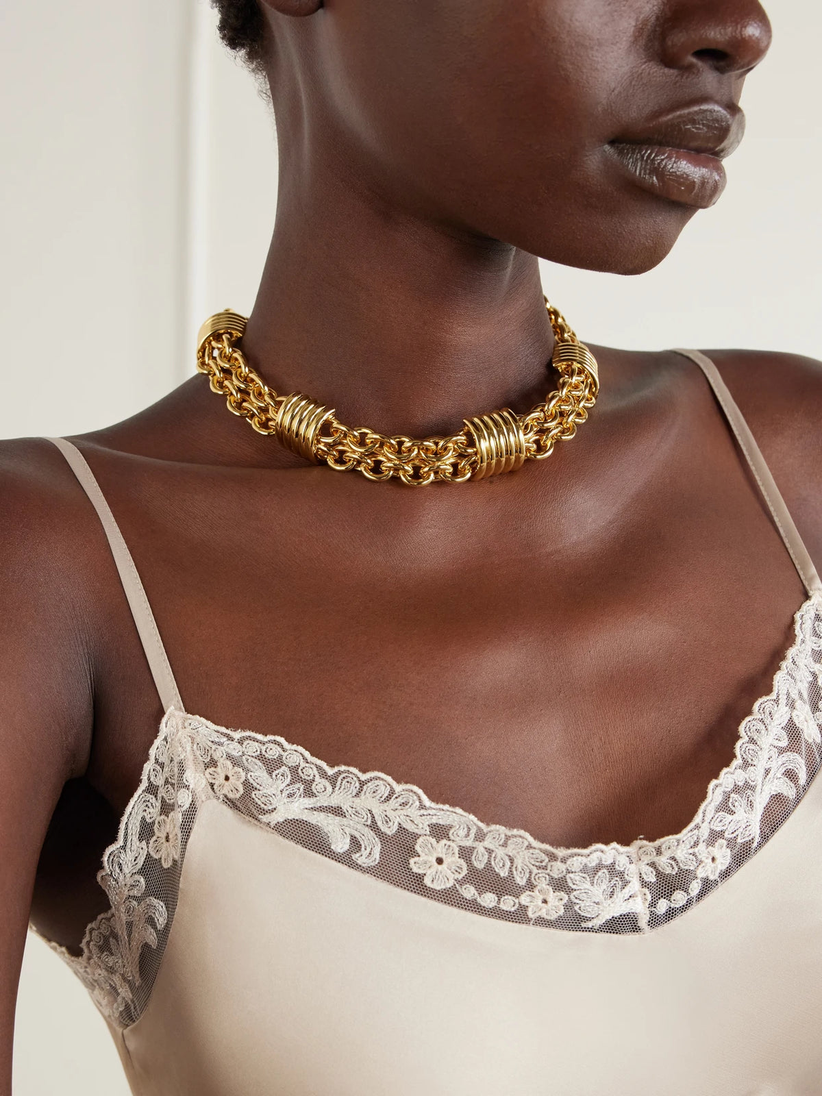 Image of Necklaces. Product name - Hollyhock Gold-plated Chain Necklace in Multi colour by brand - Déhanche