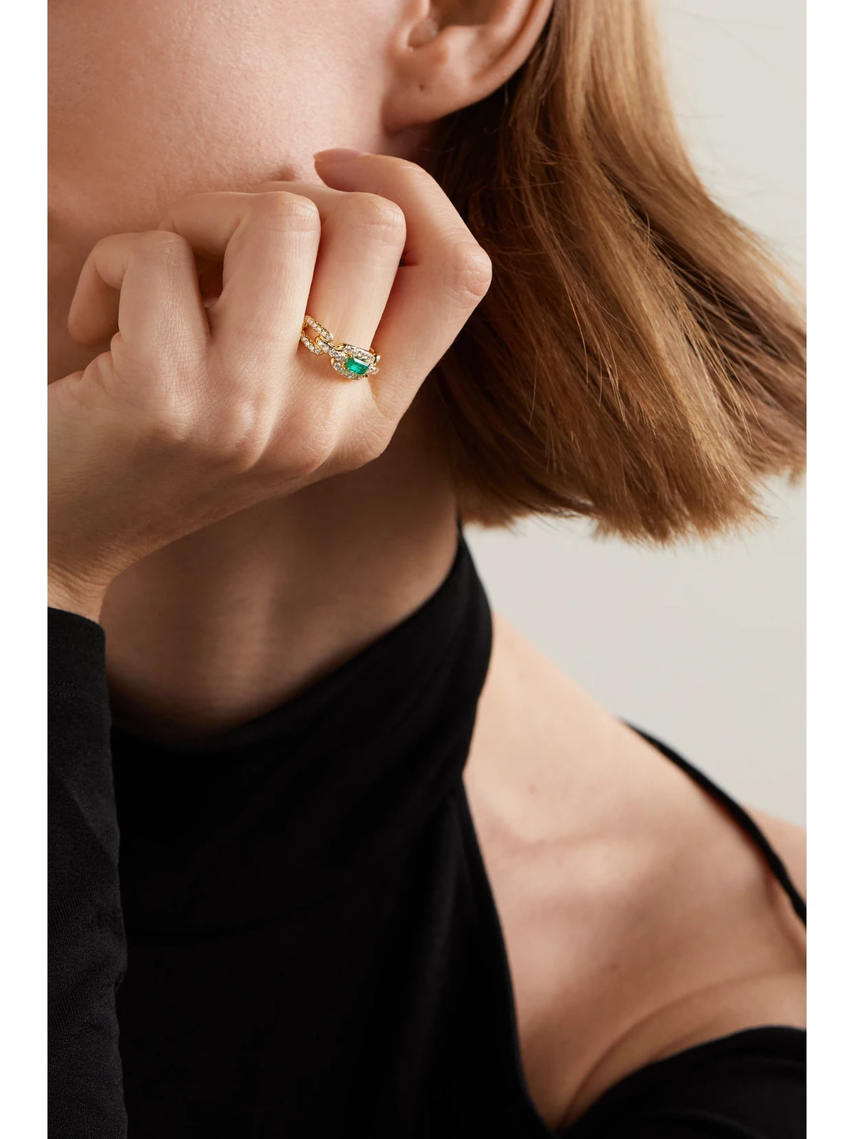 Image of Rings. Product name - Stax 18-karat Gold, Diamond And Emerald Ring in Multi colour by brand - David Yurman