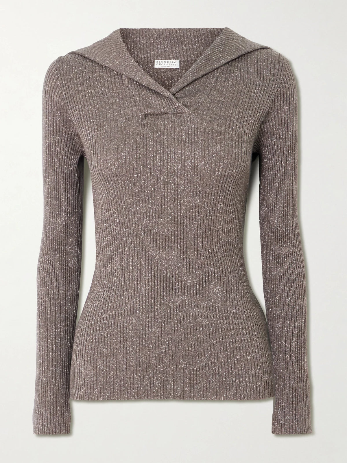 Brunello Cucinelli Ribbed Metallic Cashmere And Silk-blend Top
