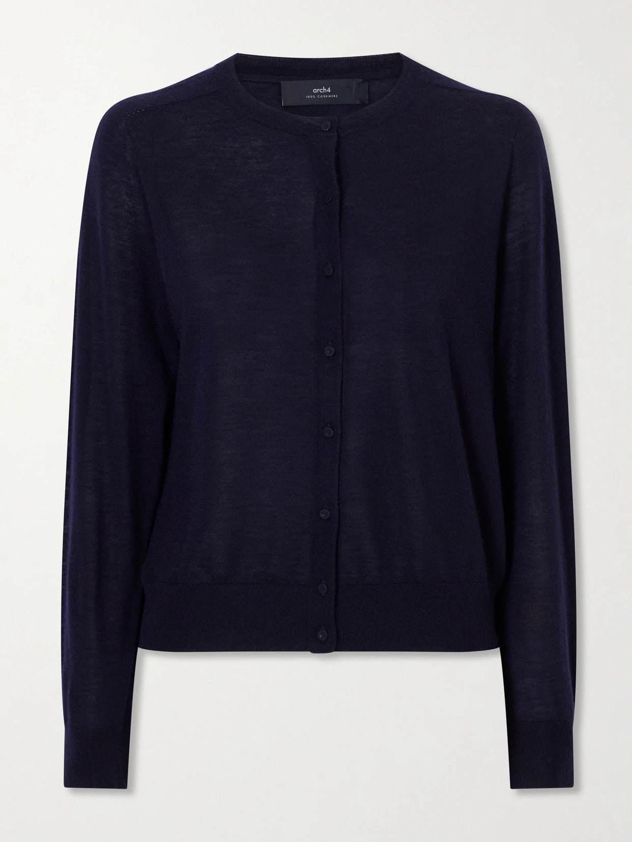Image of a model wearing Outerwear. Product name - Elio Cashmere Cardigan in Navy colour by brand - Arch4