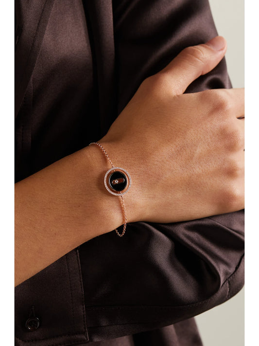 Image of Bracelets. Product name - Lucky Move 18-karat Rose Gold, Onyx And Diamond Bracelet in Black colour by brand - Messika